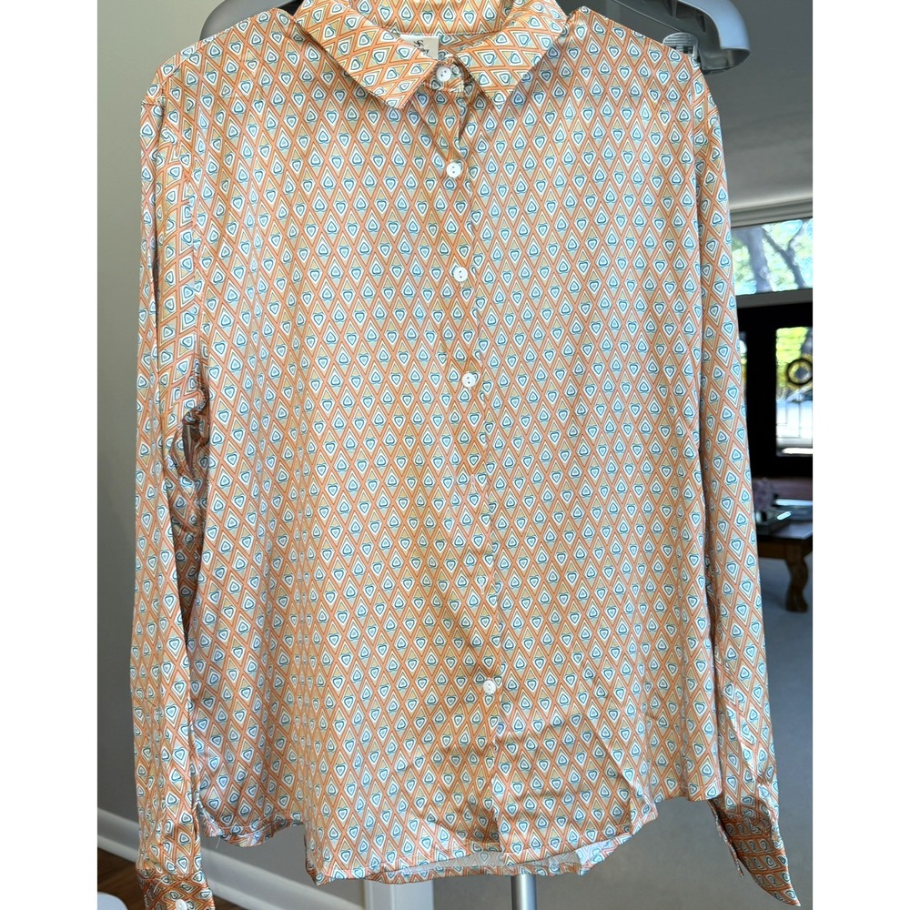 Silk Silky Women's Med Long Sleeve Mulberry Silk Geometric Pattern Blouse